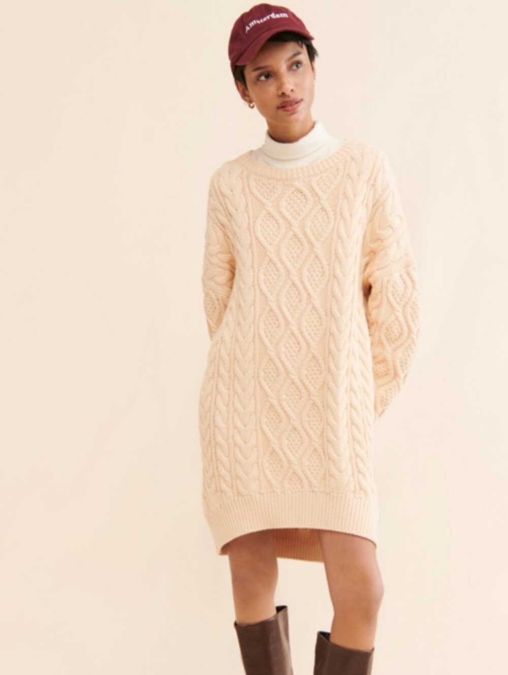 Mare Mare Cream Cable Knit Women's Sweater Dress